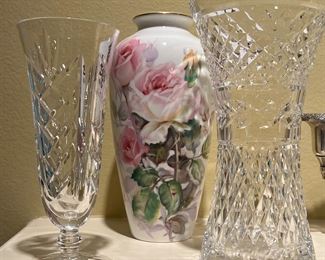 Waterford vase, Noritake porcelain vase pair, cut crystal vase