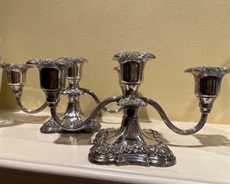 Pair of ornate silver plate candleholders 