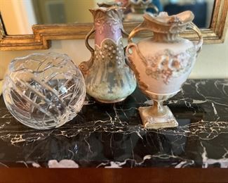 Royal Dux ( R)  vase, Amphora Urn (M) and rose bowl ( L)