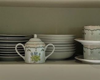 12  4 piece place settings George Briars "Victorian Gardens " 
8 soup bowls sugar , butter dish salt and pepper 