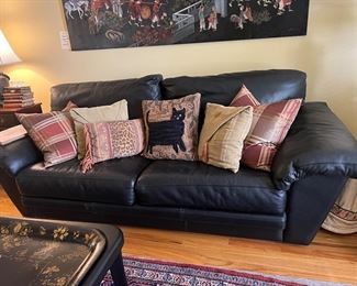 Black Leather Contemporary Sofa