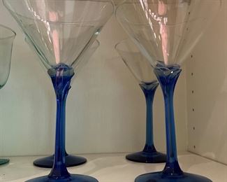 Set of 4 Martini Glasses with cobalt stems