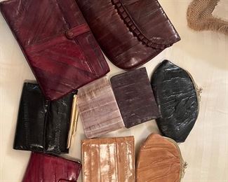 Eel skin wallets and clutches