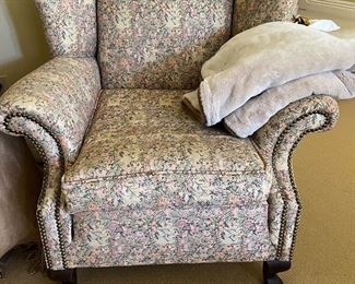 Plump Tapestry upholstered Wing Chair that beckons you to get cozy with your favorite book!