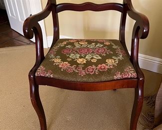 Beautiful Antique Arm Chair with needlepoint seat