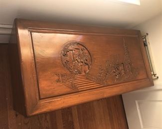 Oriental Carved Wooden Trunk