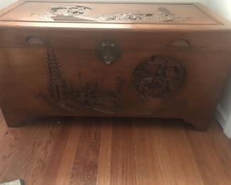 Oriental Carved Wooden Trunk