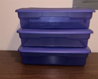 3 Blue Plastic Storage Containers