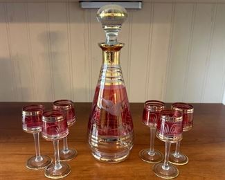 MCM Cranberry Glass Pheasant Decanter