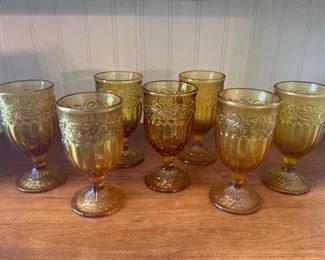 7 Vintage Amber Goblets