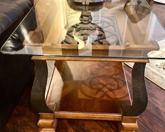 Matching wood and glass end table