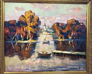 Ukrainian oil on canvas of a park in Kiev signed Wapin