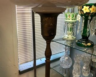 Fine floor lamp torchiere with green marble base