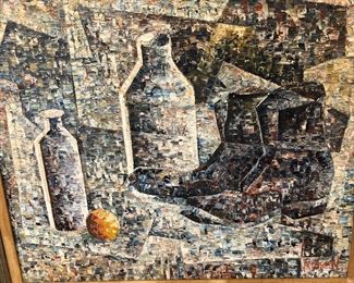 “Modernistic Stillife” oil by Loren, France