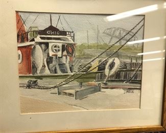 Cuyahoga River boat watercolor, small size