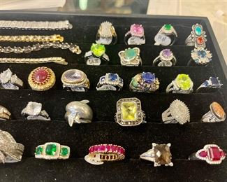 A collection of vintage sterling, vermeil gemstone rings. 