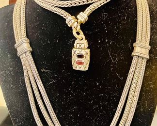 Heavy sterling triple strand necklace 