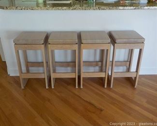 Contemporary Set of 4 Blonde Wooden Bar Stools