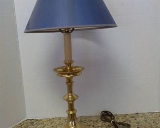 Impressive Brass Table Lamp with a Light Navy Blue Shade