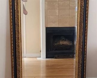 Lovely Beveled Mirror in Ornate Black and Gold Frame
