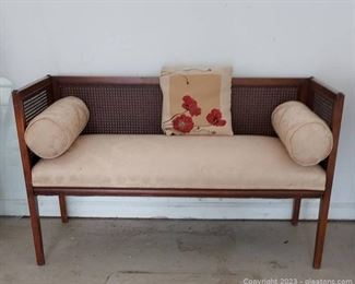 Mid Century Window Bench with Cane Back and Sides Pillow Included