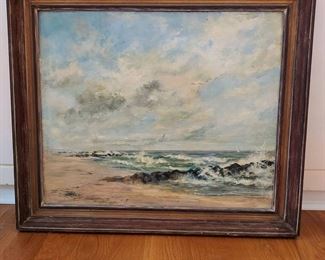 Original Oil Glaze Seascape After Storm Framed Painting