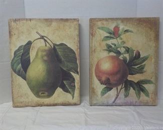 Pair of Lithograph Art Prints Stretched Over Wooden Frames