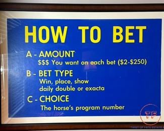 Vintage Framed Horse Bet/Gambling Sign from AKSARBEN