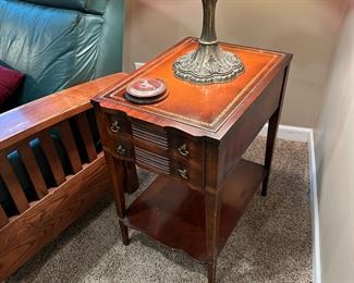 Antique Side Table with Leather Inlay