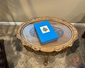 Carved Merman Side Table with Glass Topped Serving Tray