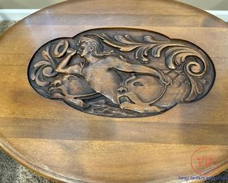 Carved Merman Side Table with Glass Topped Serving Tray