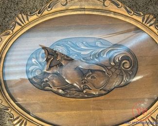 Carved Merman Side Table with Glass Topped Serving Tray