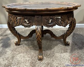 Carved Merman Side Table with Glass Topped Serving Tray