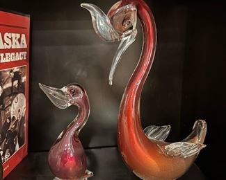 MURANO Art Glass Duck and Crane Sculptures