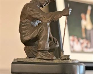 "Lining Up The Putt" Bronze Golfer Bookend