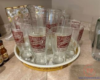 Vintage FALSTAFF Beer Pilsner Glasses, Pitcher, and Tray Set