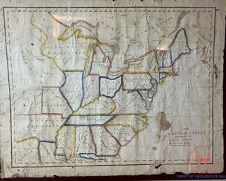 1824 Hand Drawn United States Map