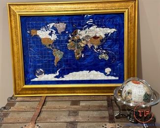 Framed Gemstone Inlay World Map
