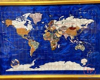 Framed Gemstone Inlay World Map