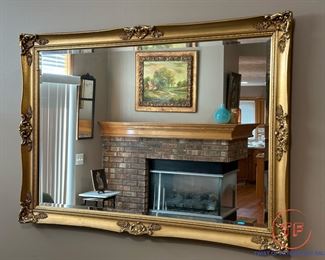 Large Gold Gilt Framed Beveled Mirror