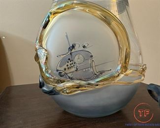 Signed ION TAMAIAN Romania Art Glass Vase