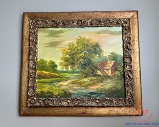 Original Oil on Canvas Landscape in Gold Gilt Frame
