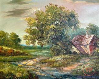 Original Oil on Canvas Landscape in Gold Gilt Frame