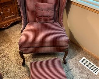 Vintage Wingback Chair with Ottoman