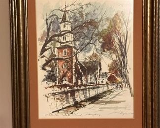 Signed Lithograph Bruton Parish Church by JOHN HAYMSON