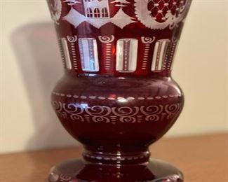 Vintage EGERMANN Bohemian Czech Etched Cut Glass Vase