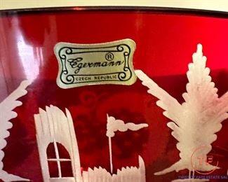 Vintage EGERMANN Bohemian Czech Etched Cut Glass Vase