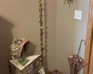 Hollywood Regency Style Spiral Plant Stand with Attached Floor Lamp (Marble Inserts)