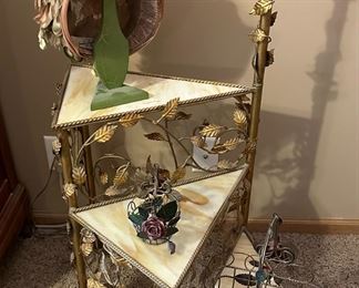 Hollywood Regency Style Spiral Plant Stand with Attached Floor Lamp (Marble Inserts)