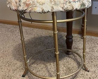 1950's Italian Style Stool with Faux Bamboo Brass Legs